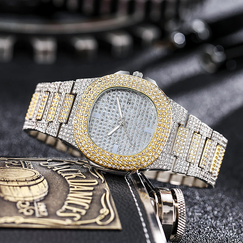 Best Selling New Men&#039;s Luxury Full Diamond Hip-hop Business Diamond Star Watch Quartz Watch