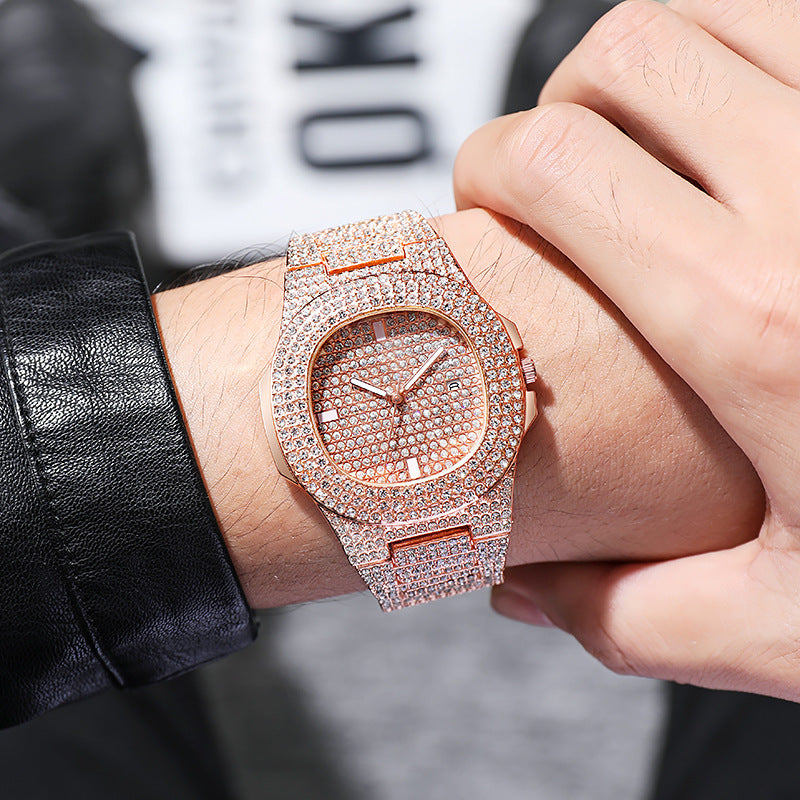 Best Selling New Men&#039;s Luxury Full Diamond Hip-hop Business Diamond Star Watch Quartz Watch